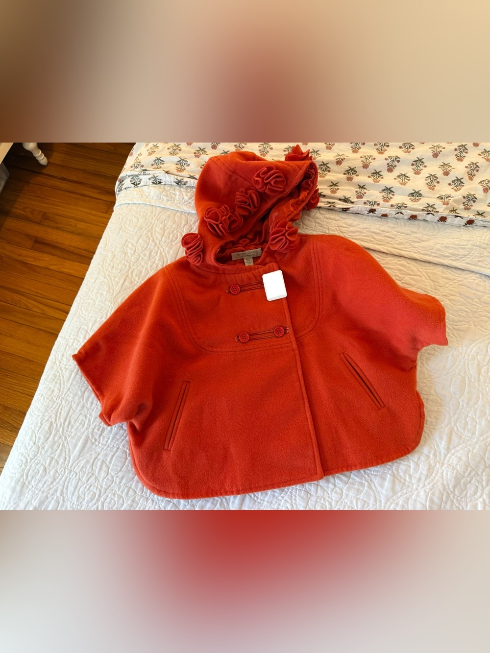 Girl’s Richie House Burnt Orange Rosette Accent Hood Sleeveless Cape Style Coat